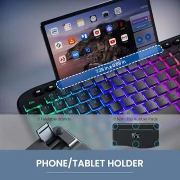 VEILZOR Ergonomic Backlit Keyboard with Wrist Rest, 7 Colors USB Wired Computer Keyboard, Wave Keys, with Phone/Tablet Holder, Comfortable Lighted Keyboard for PC, Windows and Mac