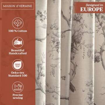 Maison d' Hermine 100% Cotton Curtain - 50"x124" Decorative Curtain - Aesthetic Curtains for Farmhouse, Kitchen & Bedroom - for Spring & Summer - Turin Collection