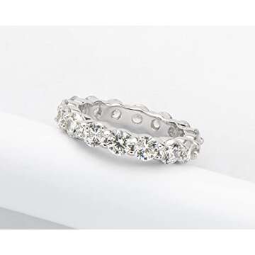 AINUOSHI 925 Sterling Silver Eternity Ring 4mm Round/Cushion Cut Cubic Zirconia Jewellery CZ Fashion Eternity Engagement Wedding Ring (Round-Shape,Size 4 to 10)