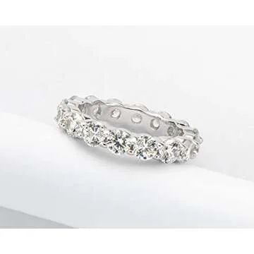 AINUOSHI 925 Sterling Silver Eternity Ring 4mm Round/Cushion Cut Cubic Zirconia Jewellery CZ Fashion Eternity Engagement Wedding Ring (Round-Shape,Size 4 to 10)