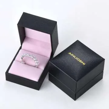 AINUOSHI 925 Sterling Silver Eternity Ring 4mm Round/Cushion Cut Cubic Zirconia Jewellery CZ Fashion Eternity Engagement Wedding Ring (Round-Shape,Size 4 to 10)