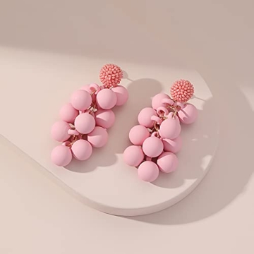WASAIE Acrylic ball Beads Dangle Earrings for Women Pink Statement Earring Cute Candy Colored Drop Dangle Geometric Jewelry Earrings For Gift Party