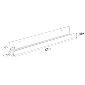 upsimples 6 Pack Clear Acrylic Shelves, 12" Nursery Bookshelves for Wall, Floating Bookshelf for Kids Baby, Vinyl Display, Record Holder, Magazine Rack, Picture Ledge Shelf