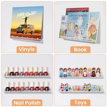 upsimples 6 Pack Clear Acrylic Shelves, 12" Nursery Bookshelves for Wall, Floating Bookshelf for Kids Baby, Vinyl Display, Record Holder, Magazine Rack, Picture Ledge Shelf