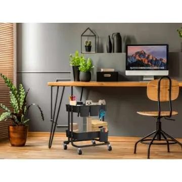 CAXXA 3-Tier Rolling Storage Organizer with 3 Small Baskets - Mobile Utility Cart with Caster Wheels (Black)