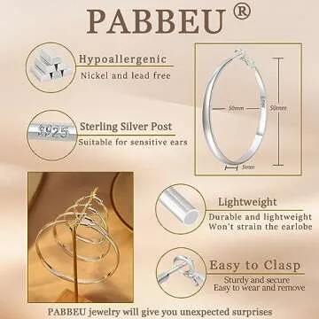 PABBEU Sterling Silver Hoop Earrings for Women S925 Silver Hoop Earrings Large Silver Hoop Earrings ...