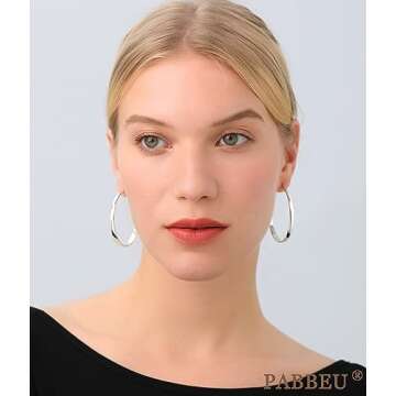 PABBEU Sterling Silver Hoop Earrings for Women S925 Silver Hoop Earrings Large Silver Hoop Earrings Hypoallergenic Thin Oversize Big Silver Hoop Earrings Sterling Silver Earrings