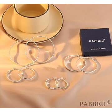 PABBEU Sterling Silver Hoop Earrings for Women S925 Silver Hoop Earrings Large Silver Hoop Earrings Hypoallergenic Thin Oversize Big Silver Hoop Earrings Sterling Silver Earrings