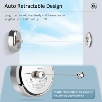 Retractable Clothesline 9.0 Feet Stainless Steel for Efficient Drying