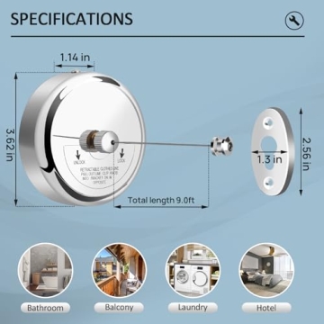 Retractable Clothesline 9.0 Feet Stainless Steel for Efficient Drying