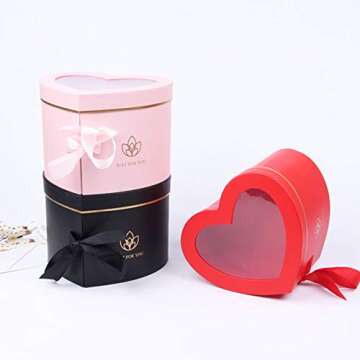 RENGTIN Fayear Heart-Shaped Paper Mache Boxes for Packaging, Luxury Flower Cardbord Boxes with Lids and Ribbons, Ideal for Crafting & Storage Accessories Cosmetics Jewelry Gifts Home (Pink)