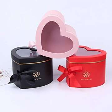 RENGTIN Fayear Heart-Shaped Paper Mache Boxes for Packaging, Luxury Flower Cardbord Boxes with Lids and Ribbons, Ideal for Crafting & Storage Accessories Cosmetics Jewelry Gifts Home (Pink)