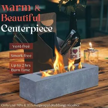 Large Rectangle Tabletop Fire Pit - Portable Bioethanol Fuel Concrete Smokeless Fire Bowl Table Top ...