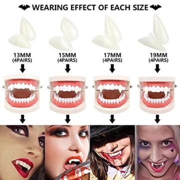 MUCCKEN 16 Pairs Vampire Teeth with Adhesive, 4 Size Vampire Fangs Halloween Decorations, Halloween ...