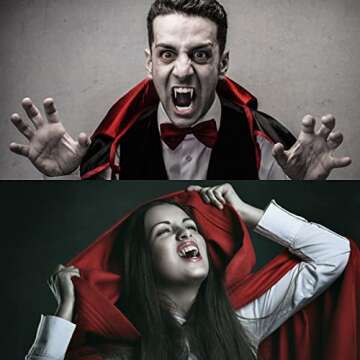 MUCCKEN 16 Pairs Vampire Teeth with Adhesive, 4 Size Vampire Fangs Halloween Decorations, Halloween Party Cosplay Props (13mm,15mm,17mm,19mm)