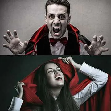 MUCCKEN 16 Pairs Vampire Teeth with Adhesive, 4 Size Vampire Fangs Halloween Decorations, Halloween Party Cosplay Props (13mm,15mm,17mm,19mm)