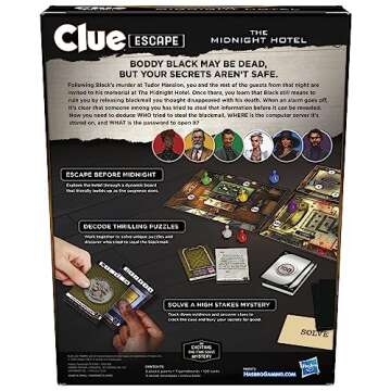 Clue Escape: The Midnight Hotel Board Game, Clue Escape Room Game, 1-Time Solve Mystery Games, Famil...