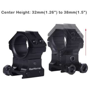 WestHunter Optics Adjustable Height Picatinny Scope Rings, 1 Inch 30 mm Precision Scope Mount | Brown