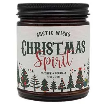Arctic Wicks Scented Coconut Beeswax Candles | Coconut Beeswax Non Toxic Candle 9oz Amber | Farmhouse Candles Non-Toxic Clean Burn 100% USDA Certified Biobased (Christmas Spirit)