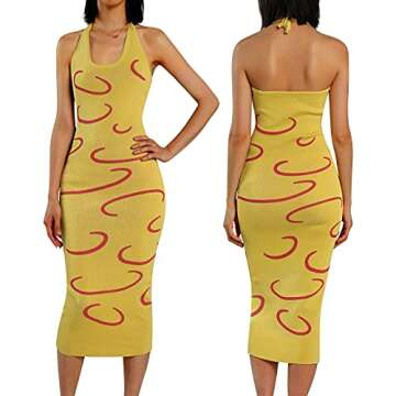 KOSUSANILL Y2k Dress Knitted Knit Backless Sexy Summer Going Out Club Party Trendy Bodycon Halter Dresses Yellow