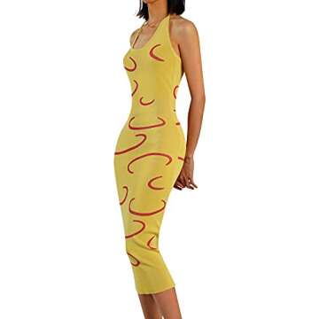 KOSUSANILL Y2k Dress Knitted Knit Backless Sexy Summer Going Out Club Party Trendy Bodycon Halter Dresses Yellow