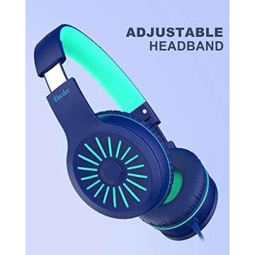ELECDER i45 On-Ear Headphones with Microphone - Foldable Stereo Bass, Portable Wired Headphones with No-Tangle 1.5M Cord, 3.5MM Jack for School/Kids/Teens/Smartphones/Travel/Tablet - Blue