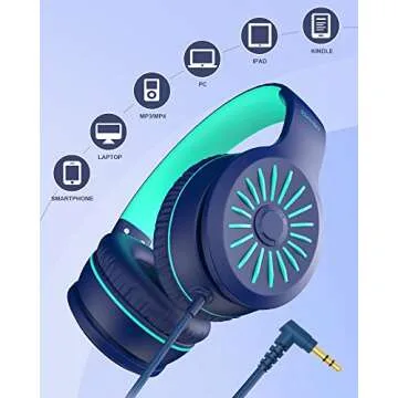 ELECDER i45 On-Ear Headphones with Microphone - Foldable Stereo Bass, Portable Wired Headphones with No-Tangle 1.5M Cord, 3.5MM Jack for School/Kids/Teens/Smartphones/Travel/Tablet - Blue