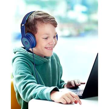 ELECDER i45 On-Ear Headphones with Microphone - Foldable Stereo Bass, Portable Wired Headphones with No-Tangle 1.5M Cord, 3.5MM Jack for School/Kids/Teens/Smartphones/Travel/Tablet - Blue