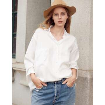 Yimoon Womens Denim Shirt Chambray Blue Button Down Jean Shirt Denim Tops Soft Tencel Casual 3/4 Sleeve Jacket(White-XXL)