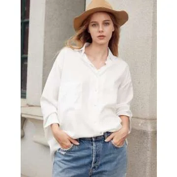 Yimoon Womens Denim Shirt Chambray Blue Button Down Jean Shirt Denim Tops Soft Tencel Casual 3/4 Sleeve Jacket(White-XXL)