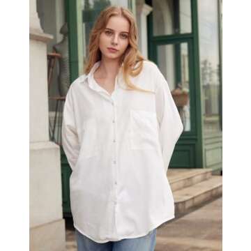 Yimoon Womens Denim Shirt Chambray Blue Button Down Jean Shirt Denim Tops Soft Tencel Casual 3/4 Sleeve Jacket(White-XXL)