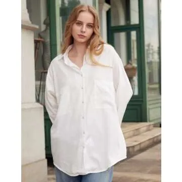 Yimoon Womens Denim Shirt Chambray Blue Button Down Jean Shirt Denim Tops Soft Tencel Casual 3/4 Sleeve Jacket(White-XXL)