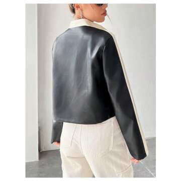 MakeMeChic Women's Color Block Zip Up Short Jacket Long Sleeve Mock Neck Crop Coat Outwear Multicolor Large