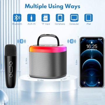 Mini Karaoke Machine for Kids - Bluetooth, 2 Mics