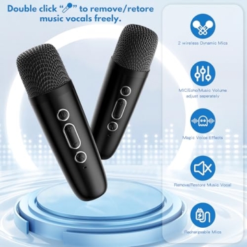 Mini Karaoke Machine for Kids - Bluetooth, 2 Mics