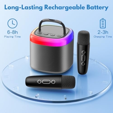 Mini Karaoke Machine for Kids - Bluetooth, 2 Mics
