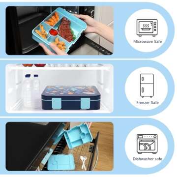 Bevalsa Kids Backpack for Boys with Bento Lunch Box, Insulated Bag, Ice Pack & Utensils, 44oz Lunch Containers with 6 Compartment & Bookbag Set for Kids Elementary Middle School Student (Space)