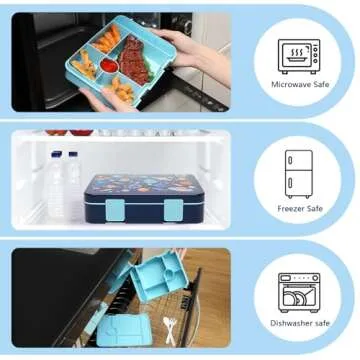 Bevalsa Kids Backpack for Boys with Bento Lunch Box, Insulated Bag, Ice Pack & Utensils, 44oz Lunch Containers with 6 Compartment & Bookbag Set for Kids Elementary Middle School Student (Space)