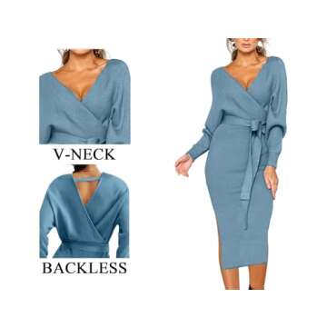 Buy CHERFLY V Neck Sweater Dress - Elegant & Comfy