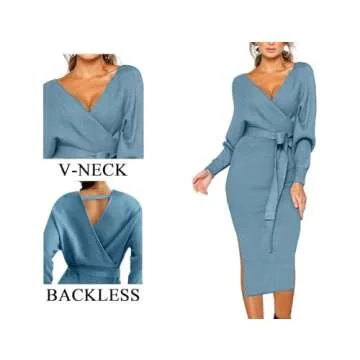 Buy CHERFLY V Neck Sweater Dress - Elegant & Comfy