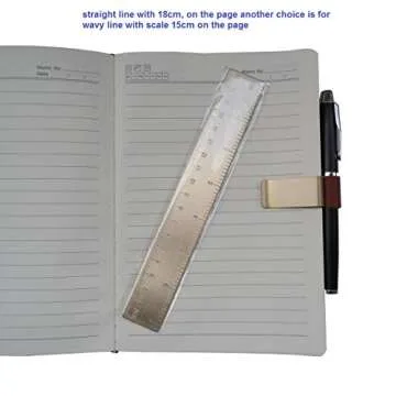 Small Metal Ruler 6 Inch (18cm) Brass Ruler for Bullet Journal with One Pen Holder for Notebooks