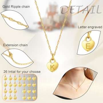 Btysun Initial Necklaces for Women Trendy 14k Gold Plated Necklace Tiny Letter A Necklace Initial Heart Pendant Choker Stocking Stuffers for Teens