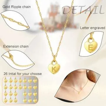 Btysun Initial Necklaces for Women Trendy 14k Gold Plated Necklace Tiny Letter A Necklace Initial Heart Pendant Choker Stocking Stuffers for Teens