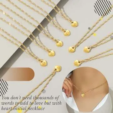 Btysun Initial Necklaces for Women Trendy 14k Gold Plated Necklace Tiny Letter A Necklace Initial Heart Pendant Choker Stocking Stuffers for Teens