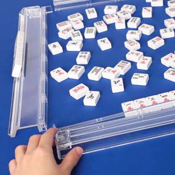 GUSTARIA Mahjong All-in-One Tile Rack & Pusher, Clear Acrylic Mahjong Rack and Pusher Combo, Modern American Majiang Tile Racks, Set of 4, White