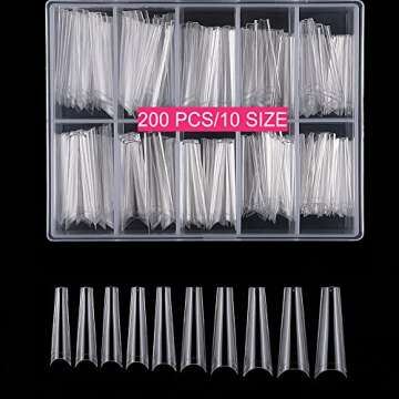 No C Curve Coffin Nail Tips, SWETIDY 200PCS Clear XXL Long Flattened False Nail Tips for Acrylic Nails Professional Half Cover with Case 10 Sizes