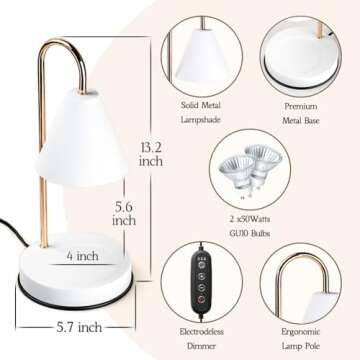 Marycele Candle Warmer Lamp with Timer, Electric Lamp Candle Warmer White, Birthday Gifts for Women, Bedroom Western Home Decor, Dimmable Wax Melt Warmer for Scented Wax with 2 Bulbs