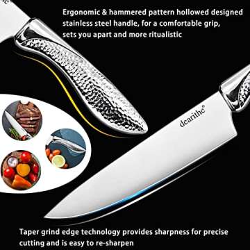 dearithe Knife Sets for Kitchen with Block, 14 Piece High Carbon Stainless Steel Knife Block Set with Built-in Sharpener, Professional Kitchen Knife Set, Hammered Pattern Hollowed Handle Design