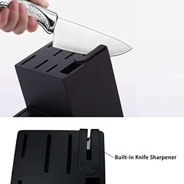 dearithe Knife Sets for Kitchen with Block, 14 Piece High Carbon Stainless Steel Knife Block Set with Built-in Sharpener, Professional Kitchen Knife Set, Hammered Pattern Hollowed Handle Design