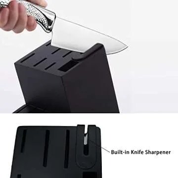 dearithe Knife Sets for Kitchen with Block, 14 Piece High Carbon Stainless Steel Knife Block Set with Built-in Sharpener, Professional Kitchen Knife Set, Hammered Pattern Hollowed Handle Design